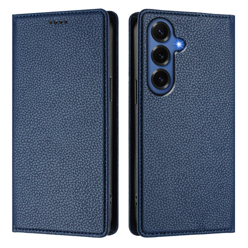 For Samsung Galaxy S26+ Wallet Case RFID Blocking Litchi Texture Leather Mobile Cover - Dark Blue - 1