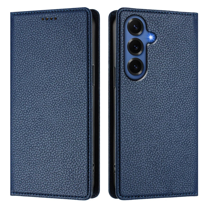 For Samsung Galaxy S26+ Wallet Case RFID Blocking Litchi Texture Leather Mobile Cover - Dark Blue - 1