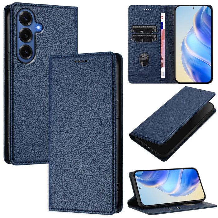 For Samsung Galaxy S26+ Wallet Case RFID Blocking Litchi Texture Leather Mobile Cover - Dark Blue - 2