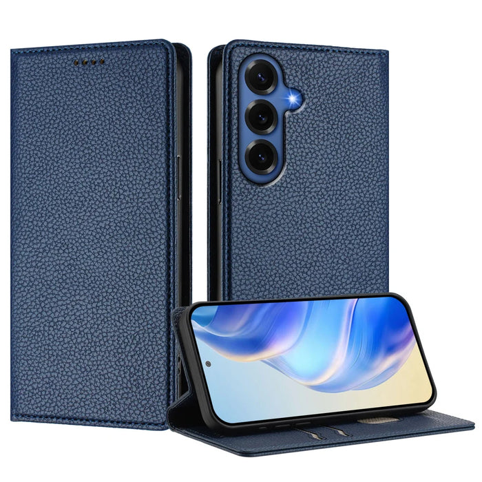 For Samsung Galaxy S26+ Wallet Case RFID Blocking Litchi Texture Leather Mobile Cover - Dark Blue - 3