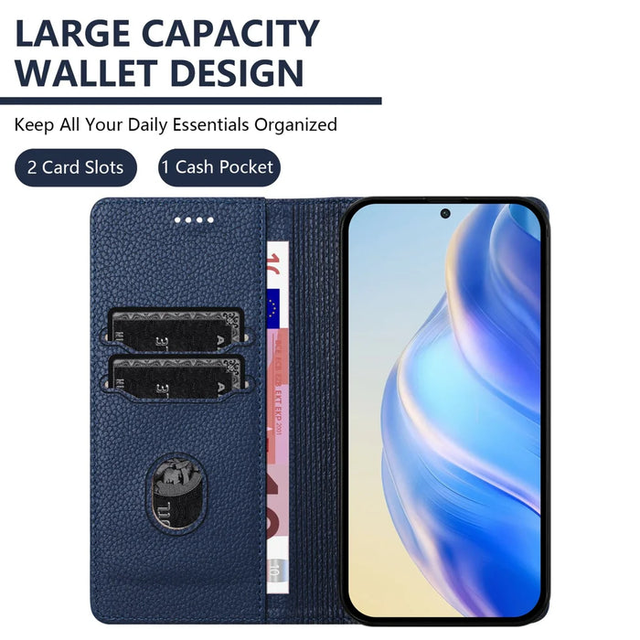 For Samsung Galaxy S26+ Wallet Case RFID Blocking Litchi Texture Leather Mobile Cover - Dark Blue - 6