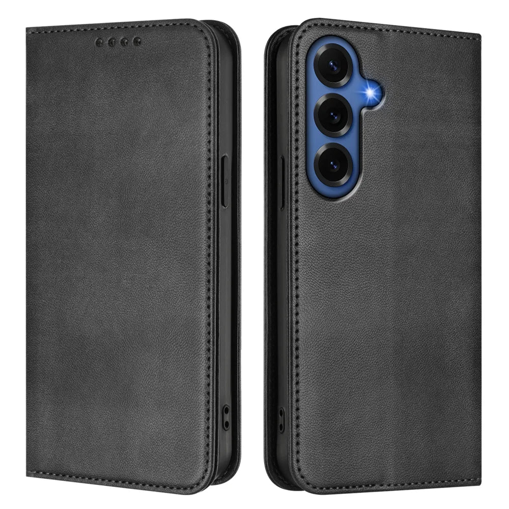 For Samsung Galaxy S26+ Wallet Cases Retro Texture RFID Blocking Leather Phone Cover - Black - 1
