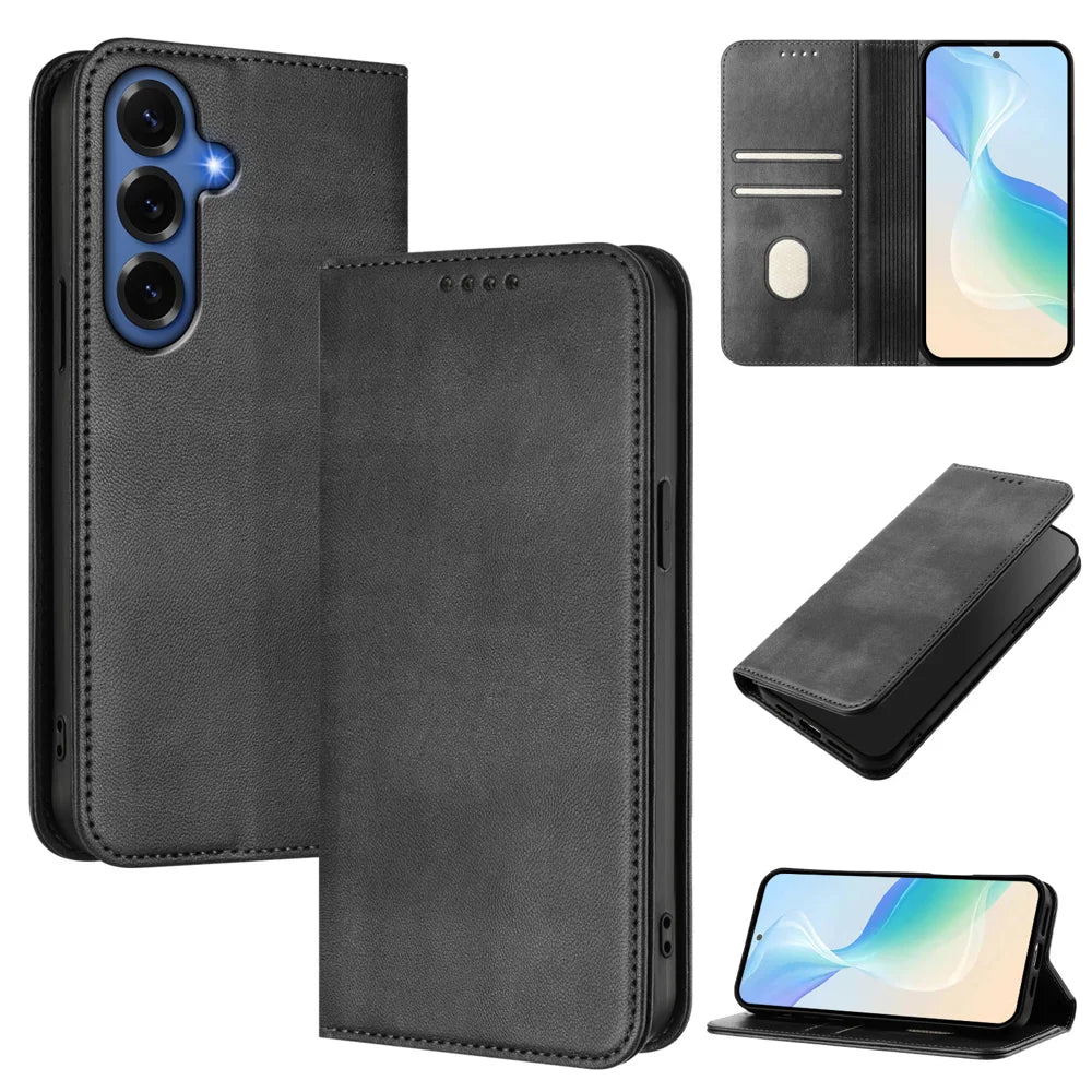 For Samsung Galaxy S26+ Wallet Cases Retro Texture RFID Blocking Leather Phone Cover - Black - 2