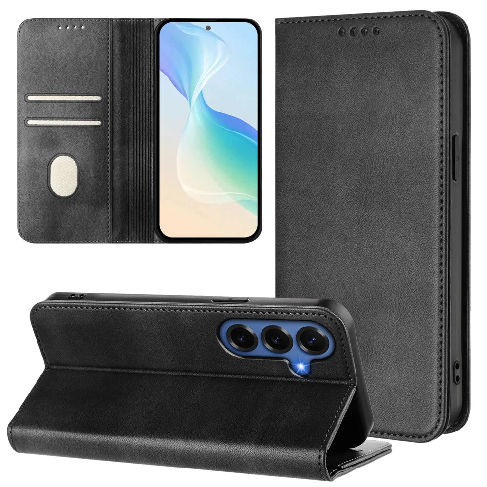 For Samsung Galaxy S26+ Wallet Cases Retro Texture RFID Blocking Leather Phone Cover - Black - 3