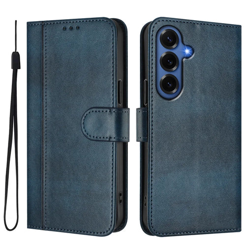 For Samsung Galaxy S26+ Cases Wallet Stand Retro Texture Leather Phone Cover with Lanyard - Blue - 1