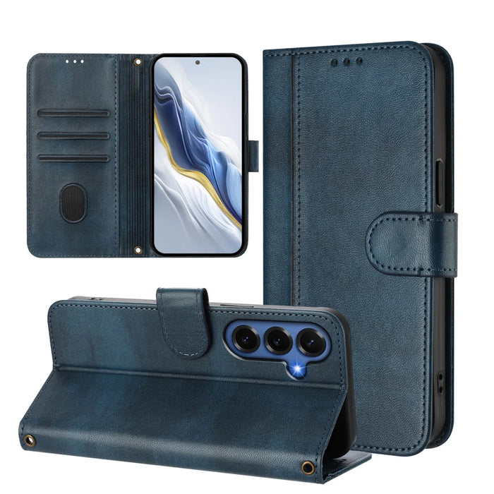 For Samsung Galaxy S26+ Cases Wallet Stand Retro Texture Leather Phone Cover with Lanyard - Blue - 3