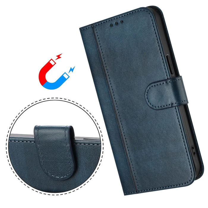 For Samsung Galaxy S26+ Cases Wallet Stand Retro Texture Leather Phone Cover with Lanyard - Blue - 5