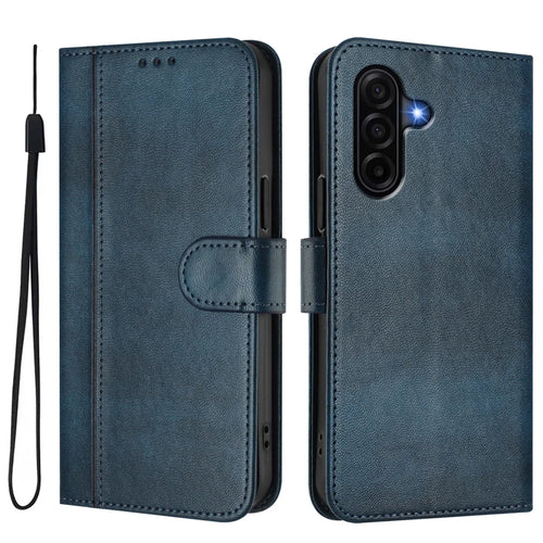 For Samsung Galaxy A37 5G / A36 5G / A56 5G Cases Wallet Stand Retro Texture Leather Phone Cover with Lanyard - Blue - 1
