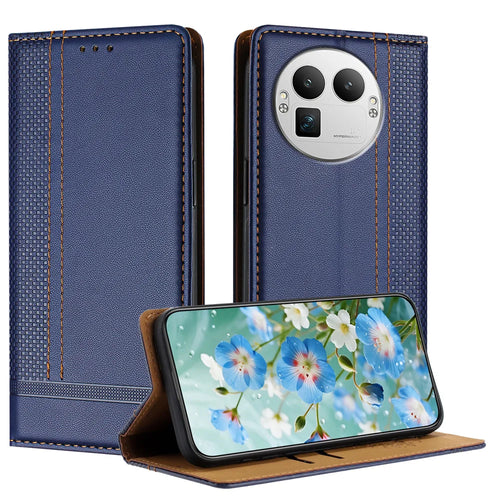 For Realme GT 8 Pro 5G Case L-Shaped Grid Pattern Leather Stand Phone Cover with Card Slots - Blue - 1
