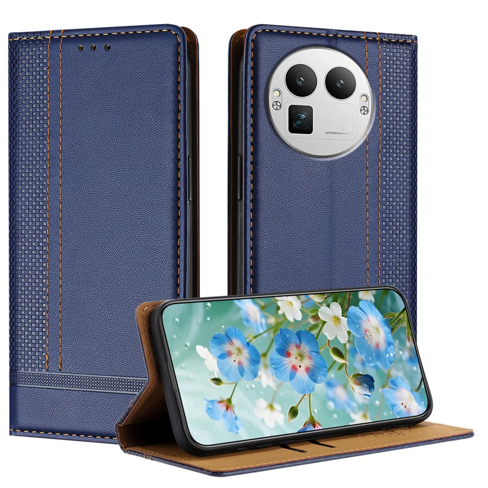 For Realme GT 8 Pro 5G Case L-Shaped Grid Pattern Leather Stand Phone Cover with Card Slots - Blue - 1