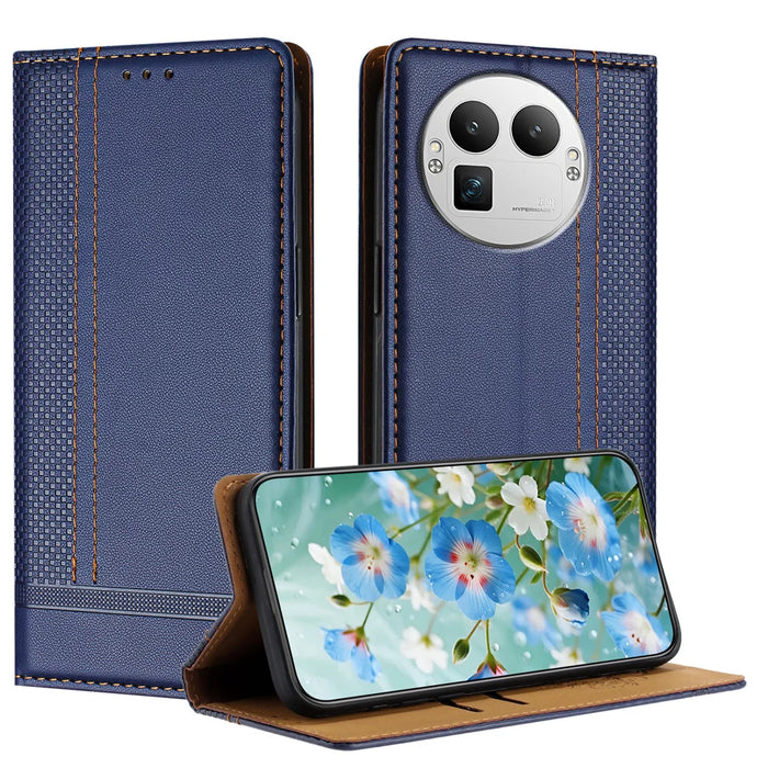 For Realme GT 8 Pro 5G Case L-Shaped Grid Pattern Leather Stand Phone Cover with Card Slots - Blue - 1