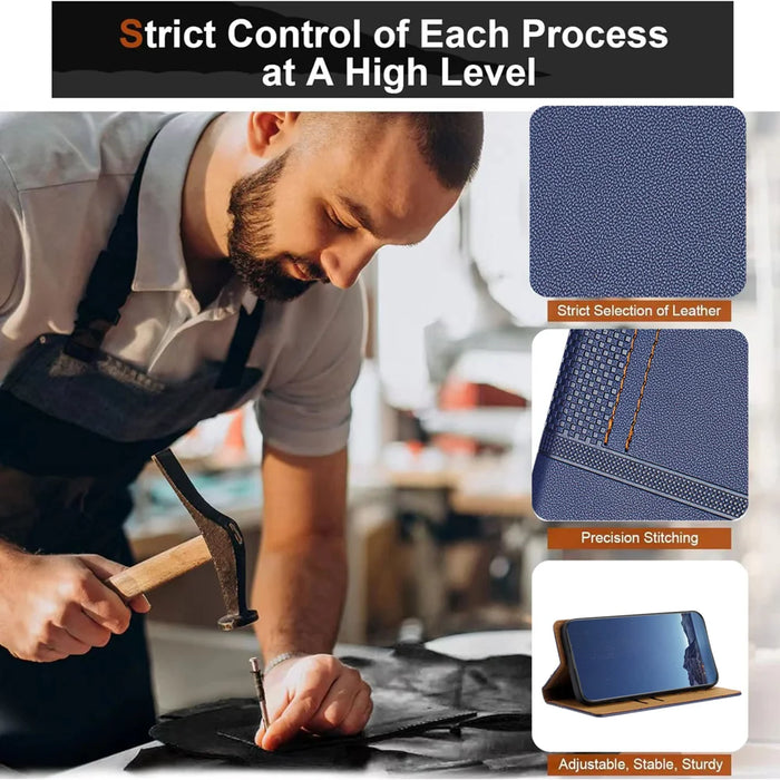 For Realme GT 8 Pro 5G Case L-Shaped Grid Pattern Leather Stand Phone Cover with Card Slots - Blue - 5