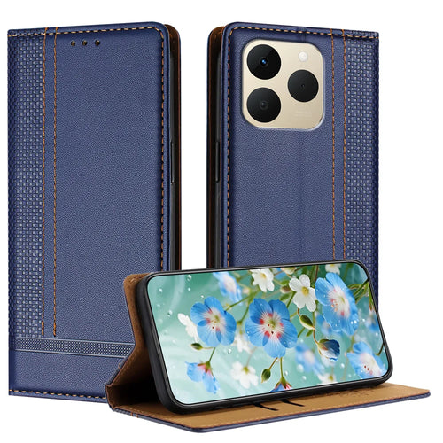For Realme 15T 5G Case L-Shaped Grid Pattern Leather Stand Phone Cover with Card Slots - Blue - 1