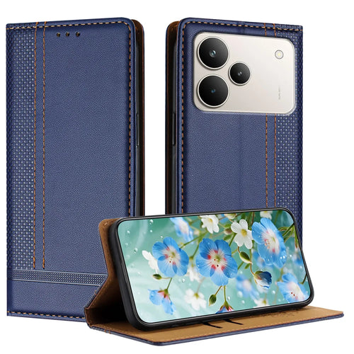 For Realme P4 Pro 5G Case L-Shaped Grid Pattern Leather Stand Phone Cover with Card Slots - Blue - 1
