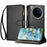 For vivo X300 Pro 5G Leather Case Zipper Wallet Stand Shockproof Phone Cover with Wrist Strap - Black - 1