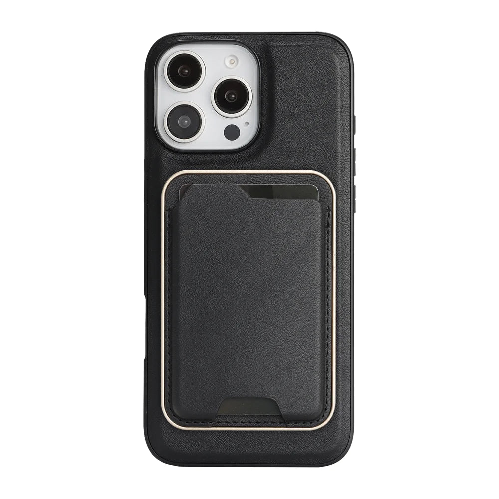 For iPhone 16 Pro Max Case Compatible with MagSafe Ultra Thin Card Holder PU Leather Coated TPU Cover - Black - 2