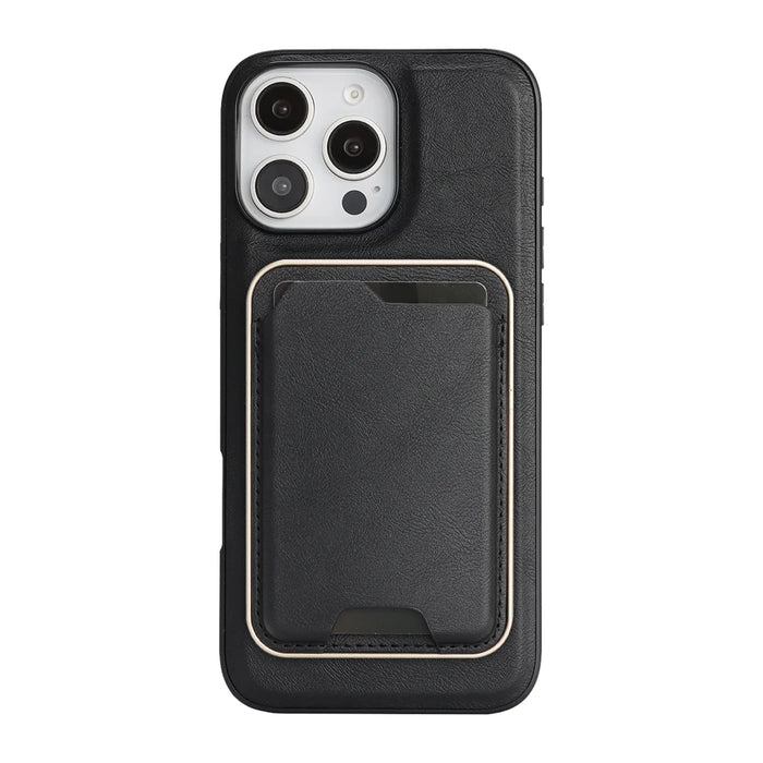 For iPhone 15 Pro Max Case Compatible with MagSafe Ultra Thin Card Holder PU Leather Coated TPU Cover - Black - 2