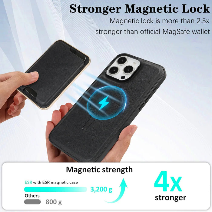 For iPhone 15 Pro Max Case Compatible with MagSafe Ultra Thin Card Holder PU Leather Coated TPU Cover - Black - 3