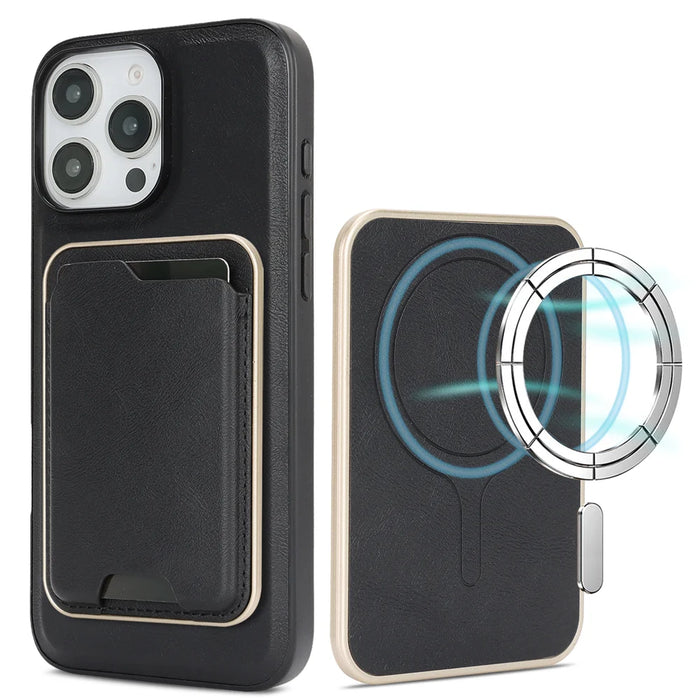 For iPhone 13 Pro Max Case Compatible with MagSafe Ultra Thin Card Holder PU Leather Coated TPU Cover - Black - 1