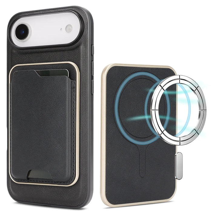 For iPhone Air Case Compatible with MagSafe Ultra Thin Card Holder PU Leather Coated TPU Cover - Black - 1