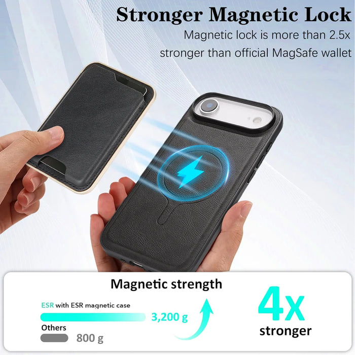 For iPhone Air Case Compatible with MagSafe Ultra Thin Card Holder PU Leather Coated TPU Cover - Black - 3