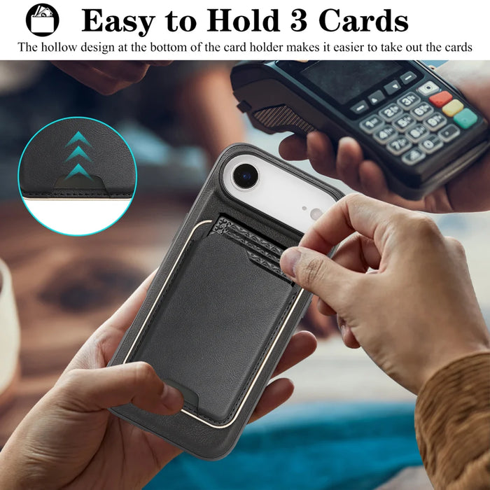 For iPhone Air Case Compatible with MagSafe Ultra Thin Card Holder PU Leather Coated TPU Cover - Black - 4
