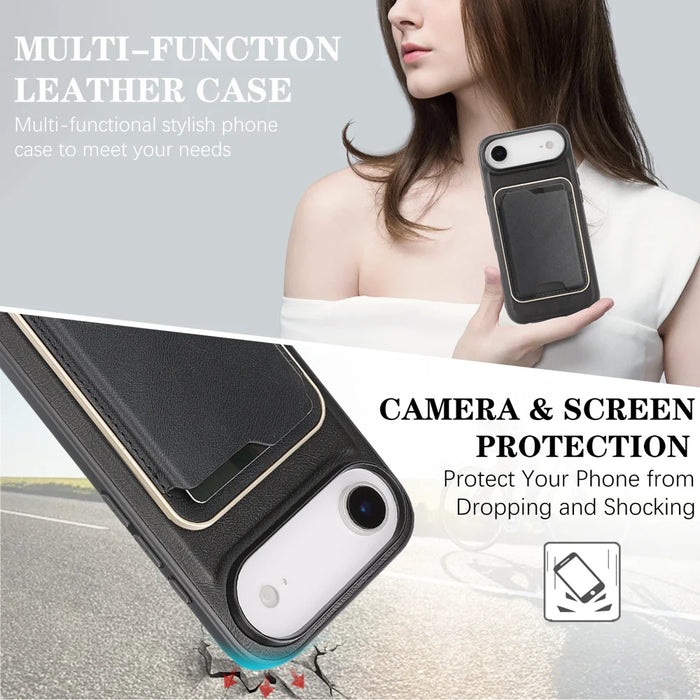 For iPhone Air Case Compatible with MagSafe Ultra Thin Card Holder PU Leather Coated TPU Cover - Black - 5