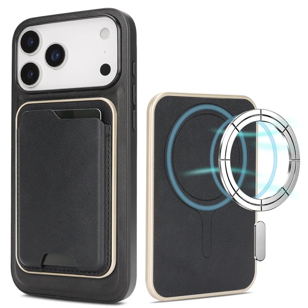 For iPhone 17 Pro Max Case Compatible with MagSafe Ultra Thin Card Holder PU Leather Coated TPU Cover - Black - 1