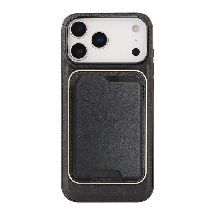 For iPhone 17 Pro Max Case Compatible with MagSafe Ultra Thin Card Holder PU Leather Coated TPU Cover - Black - 2