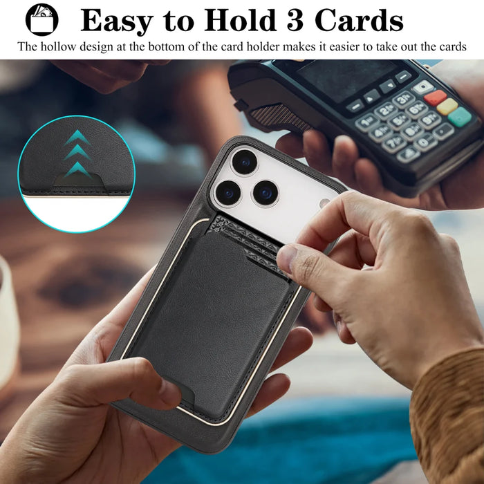 For iPhone 17 Pro Max Case Compatible with MagSafe Ultra Thin Card Holder PU Leather Coated TPU Cover - Black - 4