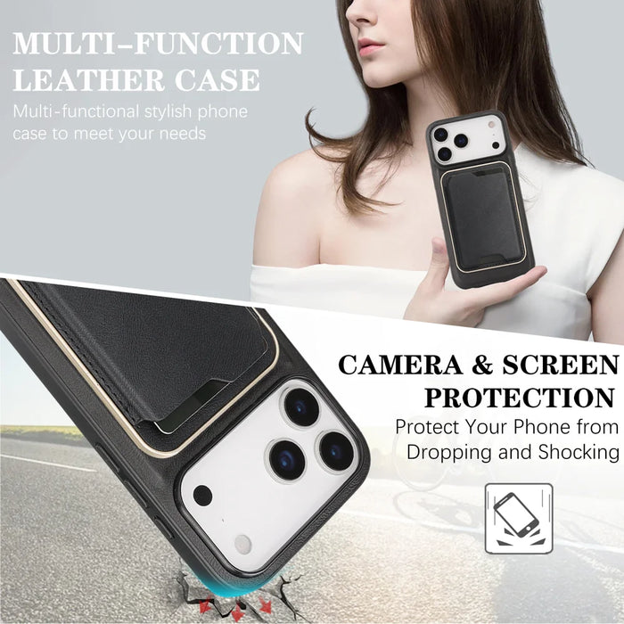 For iPhone 17 Pro Max Case Compatible with MagSafe Ultra Thin Card Holder PU Leather Coated TPU Cover - Black - 5