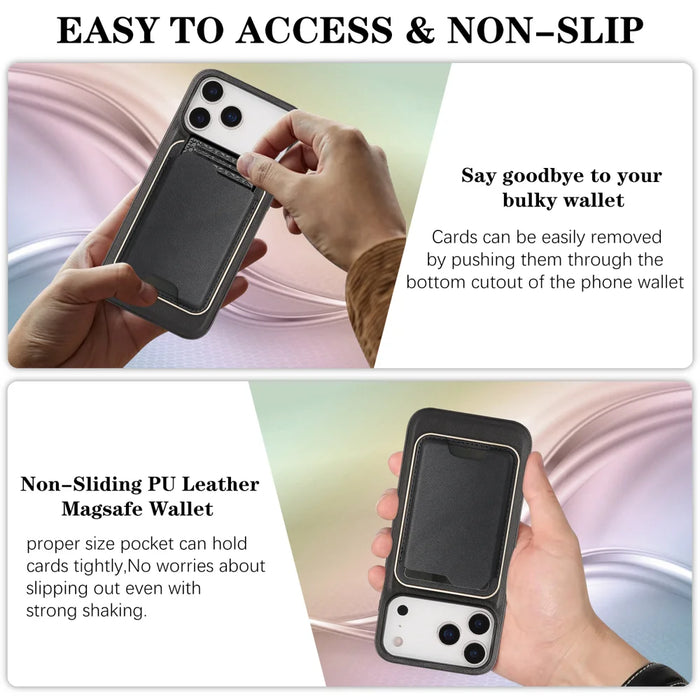 For iPhone 17 Pro Max Case Compatible with MagSafe Ultra Thin Card Holder PU Leather Coated TPU Cover - Black - 6
