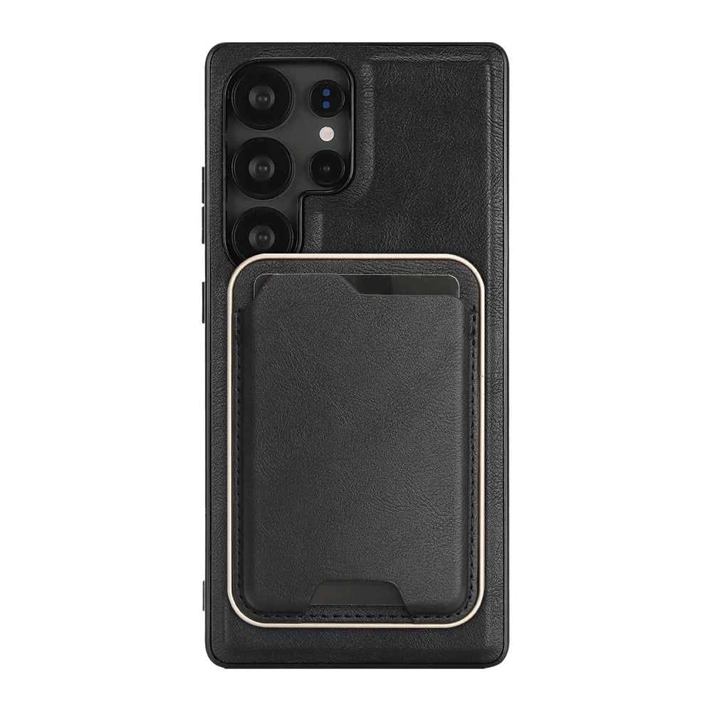 For Samsung Galaxy S25 Ultra Magnetic Case Ultra Thin Card Holder PU Leather Coated TPU Cover - Black - 2