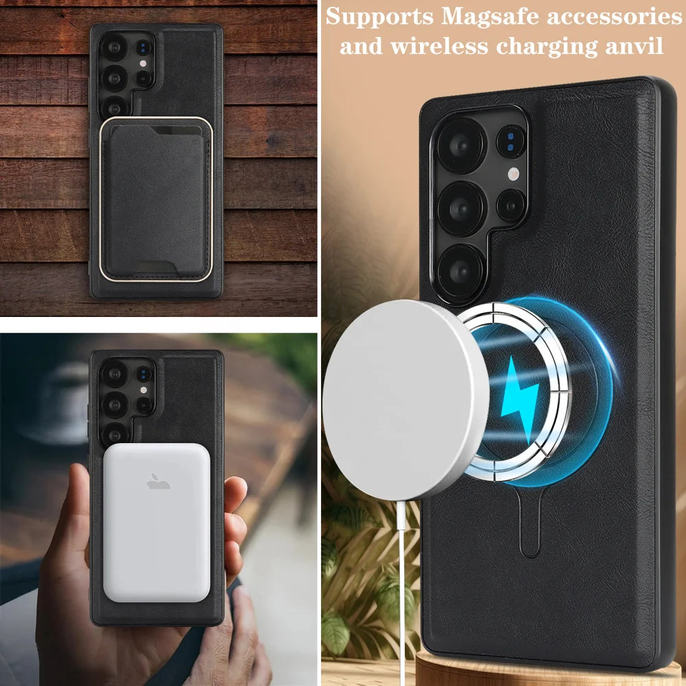 For Samsung Galaxy S25 Ultra Magnetic Case Ultra Thin Card Holder PU Leather Coated TPU Cover - Black - 7