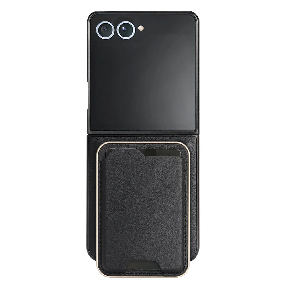 For Samsung Galaxy Z Flip7 5G Magnetic Case Ultra Thin Card Holder PU Leather Coated TPU Cover - Black - 2