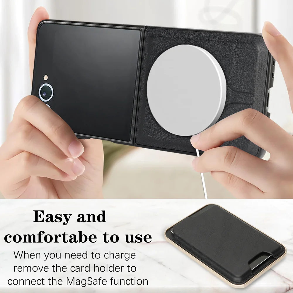For Samsung Galaxy Z Flip7 5G Magnetic Case Ultra Thin Card Holder PU Leather Coated TPU Cover - Black - 3