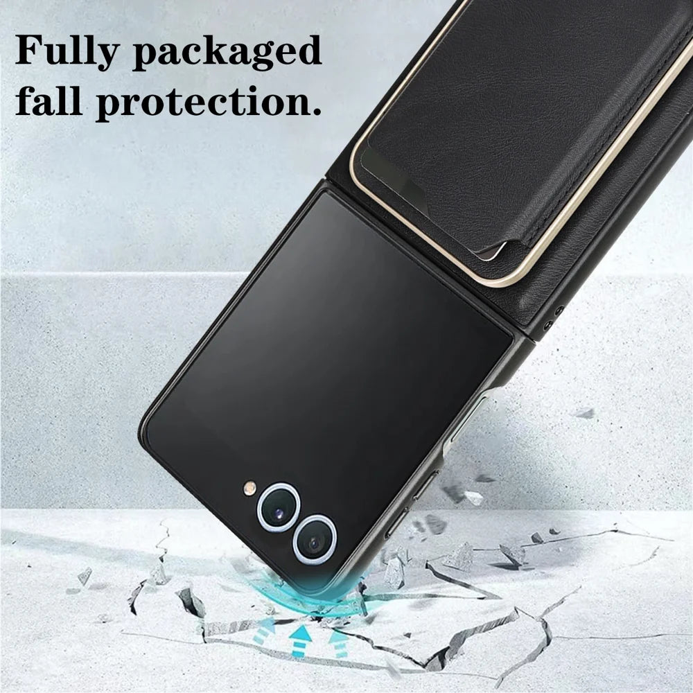 For Samsung Galaxy Z Flip7 5G Magnetic Case Ultra Thin Card Holder PU Leather Coated TPU Cover - Black - 4