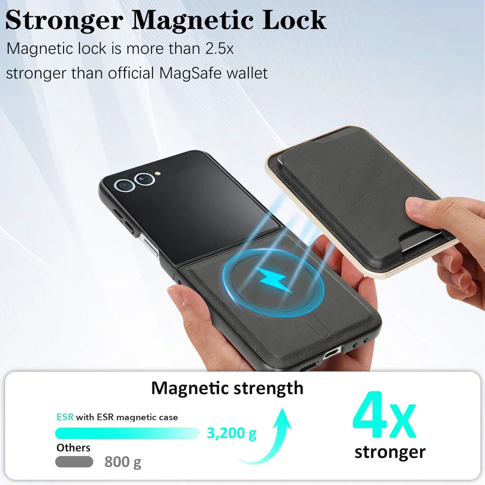 For Samsung Galaxy Z Flip7 5G Magnetic Case Ultra Thin Card Holder PU Leather Coated TPU Cover - Black - 7