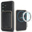 For Samsung Galaxy S25 Magnetic Case Ultra Thin Card Holder PU Leather Coated TPU Cover - Black - 1