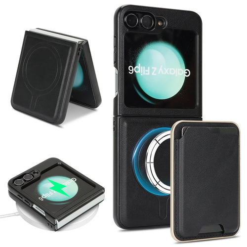 For Samsung Galaxy Z Flip6 5G Magnetic Case Ultra Thin Card Holder PU Leather Coated TPU Cover - Black - 1