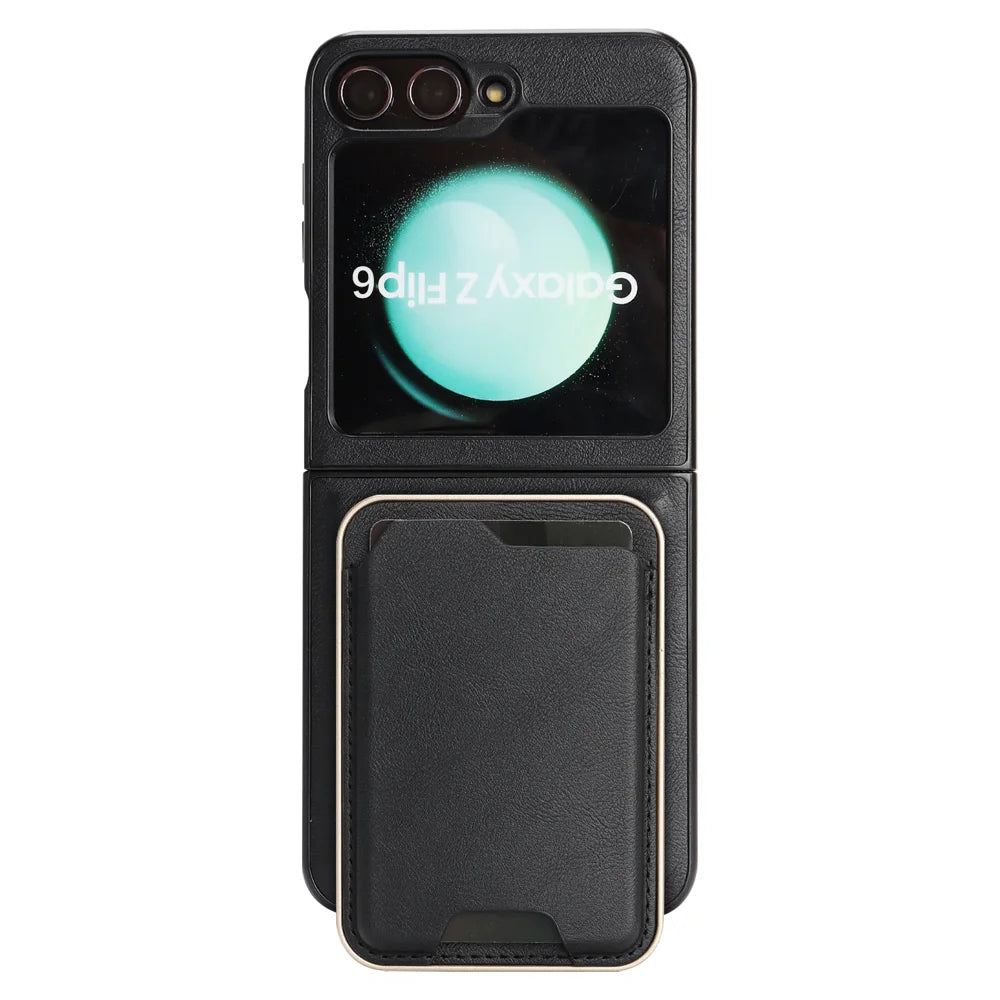 For Samsung Galaxy Z Flip6 5G Magnetic Case Ultra Thin Card Holder PU Leather Coated TPU Cover - Black - 2