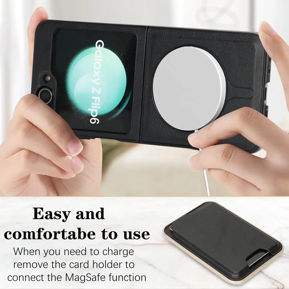 For Samsung Galaxy Z Flip6 5G Magnetic Case Ultra Thin Card Holder PU Leather Coated TPU Cover - Black - 3