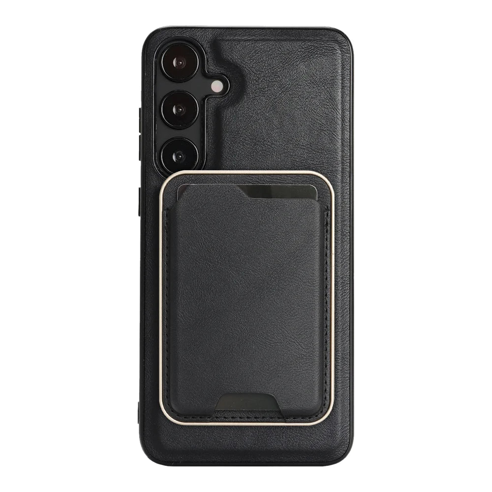 For Samsung Galaxy S25+ Magnetic Case Ultra Thin Card Holder PU Leather Coated TPU Cover - Black - 2