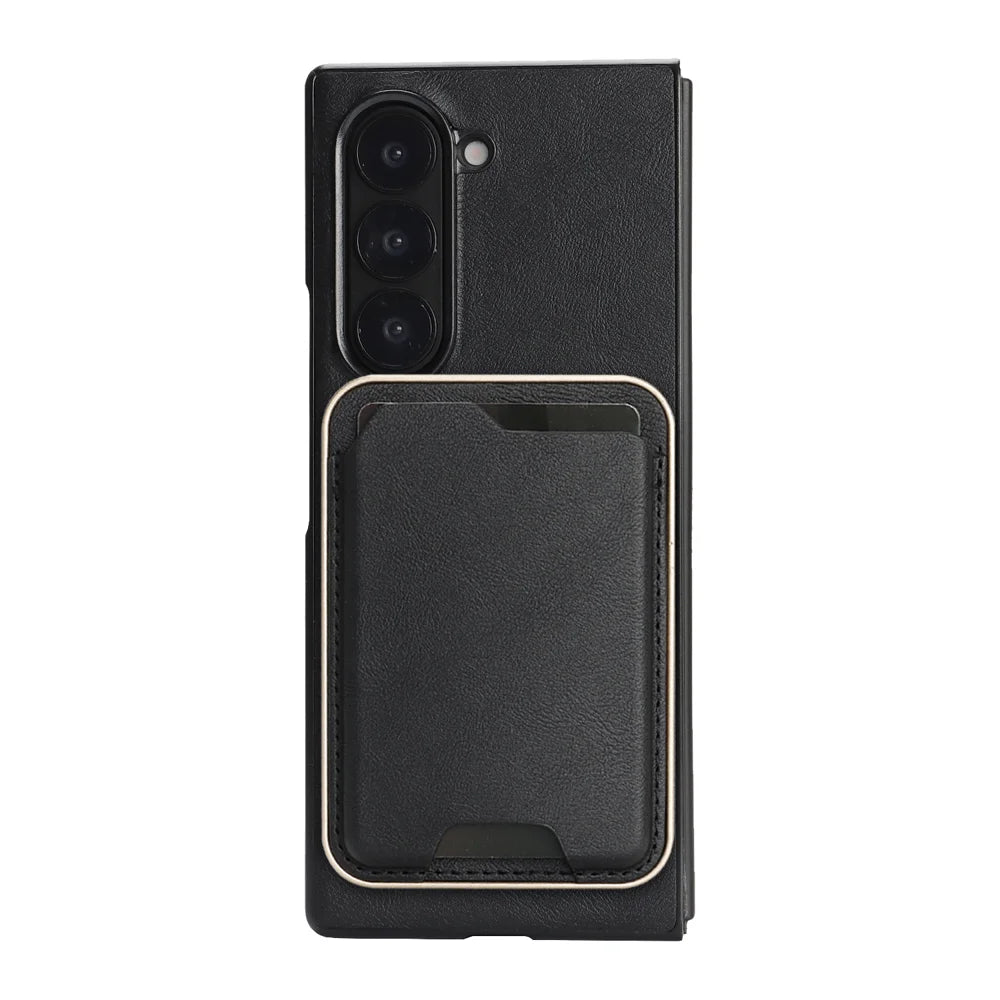 For Samsung Galaxy Z Fold7 5G Magnetic Case Ultra Thin Card Holder PU Leather Coated TPU Cover - Black - 2