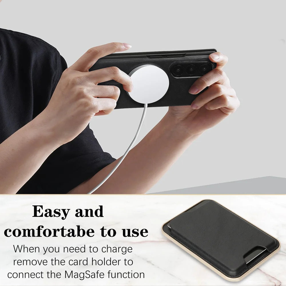 For Samsung Galaxy Z Fold7 5G Magnetic Case Ultra Thin Card Holder PU Leather Coated TPU Cover - Black - 3
