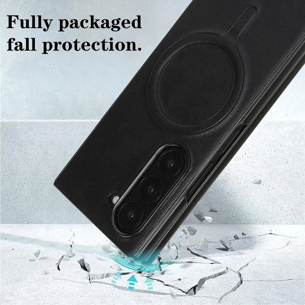 For Samsung Galaxy Z Fold7 5G Magnetic Case Ultra Thin Card Holder PU Leather Coated TPU Cover - Black - 4