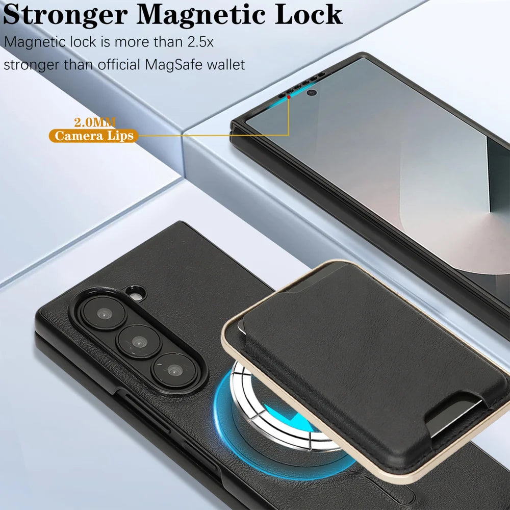 For Samsung Galaxy Z Fold7 5G Magnetic Case Ultra Thin Card Holder PU Leather Coated TPU Cover - Black - 5