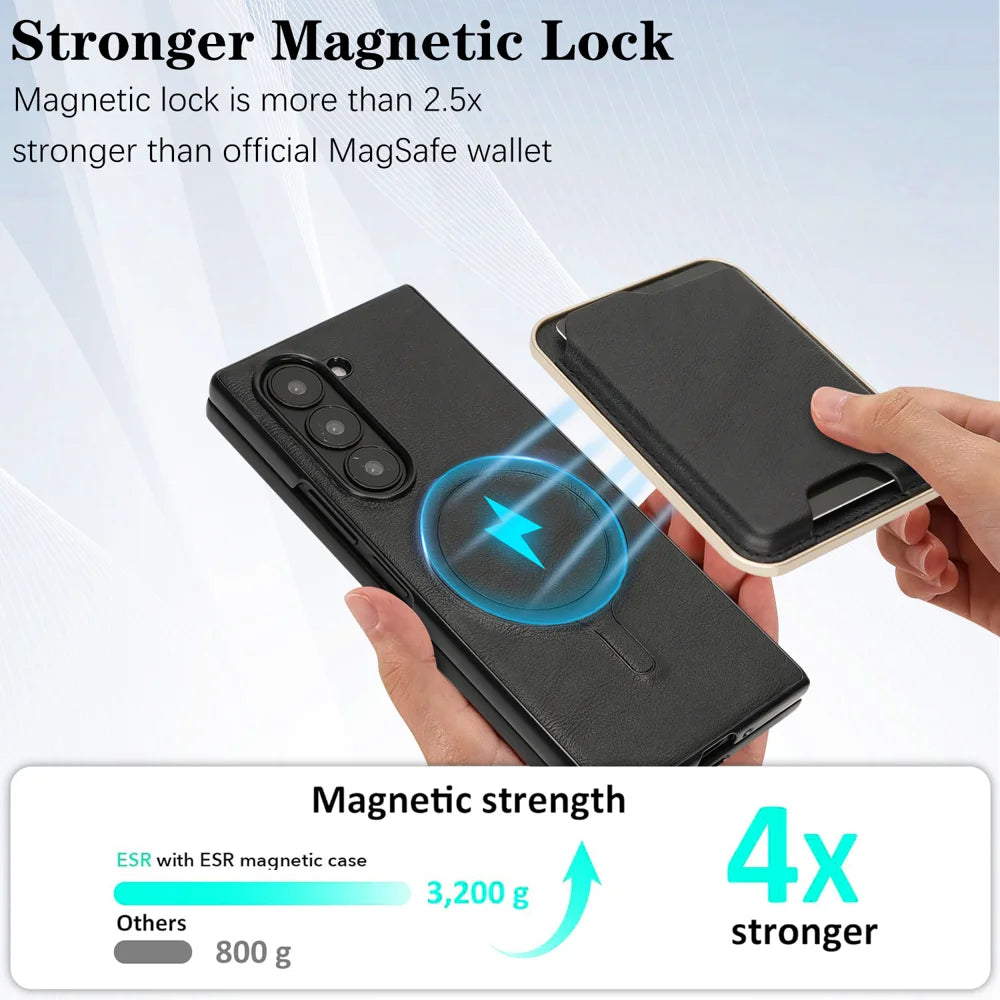 For Samsung Galaxy Z Fold7 5G Magnetic Case Ultra Thin Card Holder PU Leather Coated TPU Cover - Black - 7