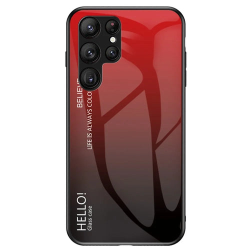 For Samsung Galaxy S23 Ultra Shockproof Case Gradient Color Tempered Glass Phone Case Hard PC Soft TPU Back Cover - Gradient Red Black - 1