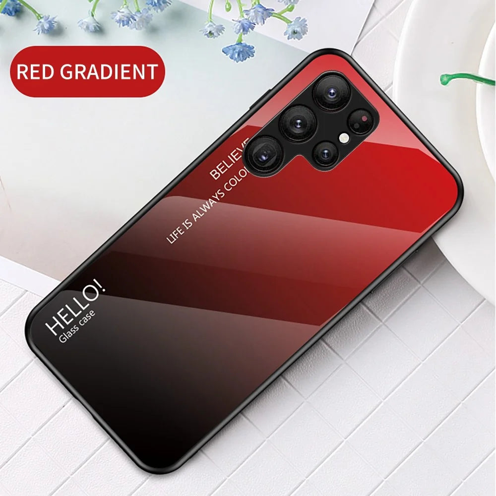 For Samsung Galaxy S23 Ultra Shockproof Case Gradient Color Tempered Glass Phone Case Hard PC Soft TPU Back Cover - Gradient Red Black - 2